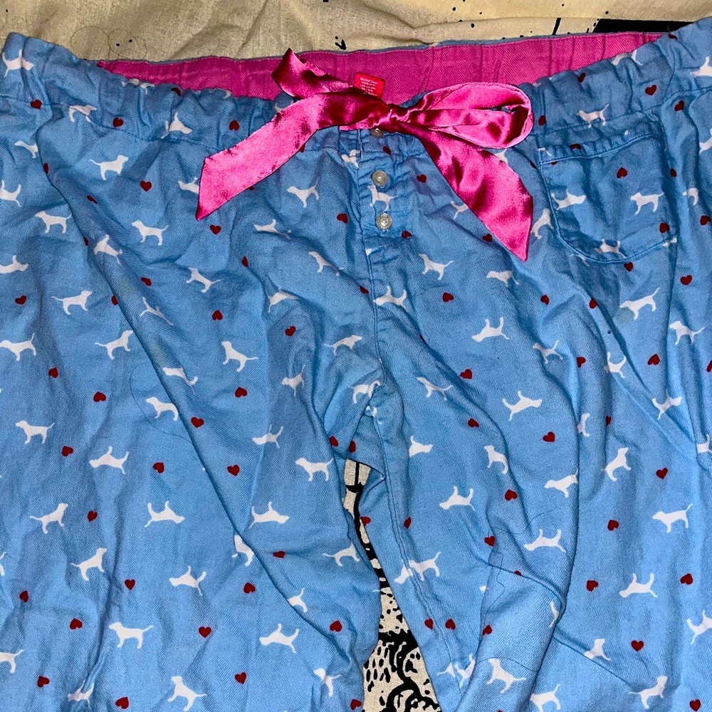 PINK Victoria's Secret Blue Pajama Pants with Pink Details